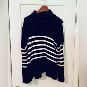 GAP Factory 24/7 Split-Hem Stripe Turtleneck Cotton Sweater Black & White Breton
